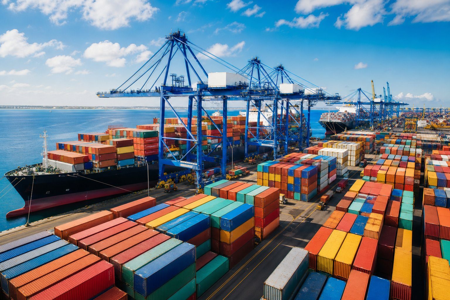 Porto com containers coloridos — pool de clientes