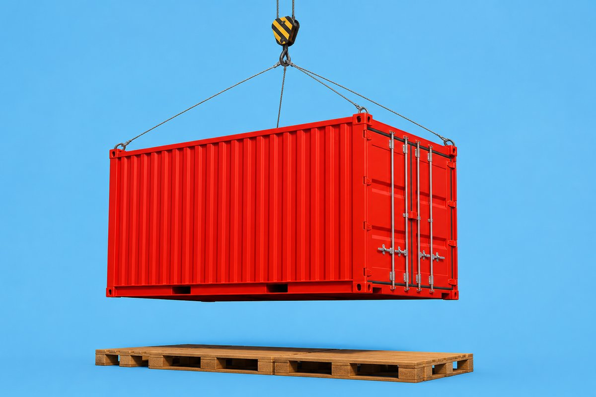 Container compartilhado sendo movimentado sobre pallets